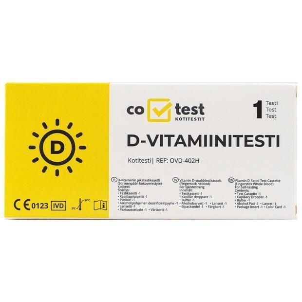 Kotona tehtävät hyvinvointitestit. D-vitamiinitesti, CE-merkitty lääkinnällinen laite. Tuotekoodi: Co_29