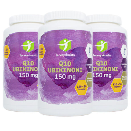Terveyskaista Ubikinoni Q10 150 mg 120 + 30 kapselia 3kpl PAKETTITARJOUS_TK108 x3